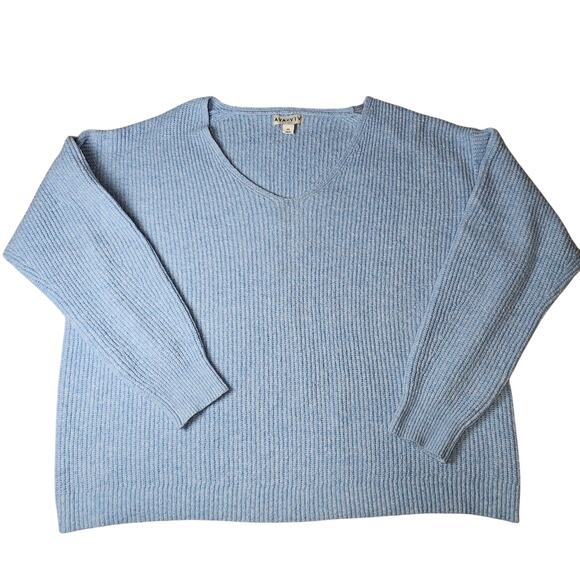 Ava & Viv Heathered Blue V-Neck Boxy Oversized Cozy Sweater Ribbed Knit XXL - Picture 1 of 7